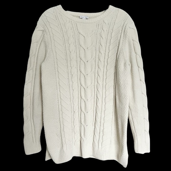 J.Jill White Chenille Cable Knit Sweater Size M Cozy Preppy Capsule - Picture 1 of 7